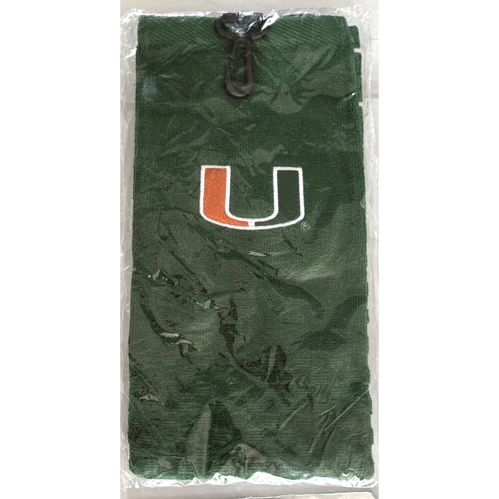 Miami Hurricanes NCAA Tri-Fold Embroidered Golf Towel With Hook NEW